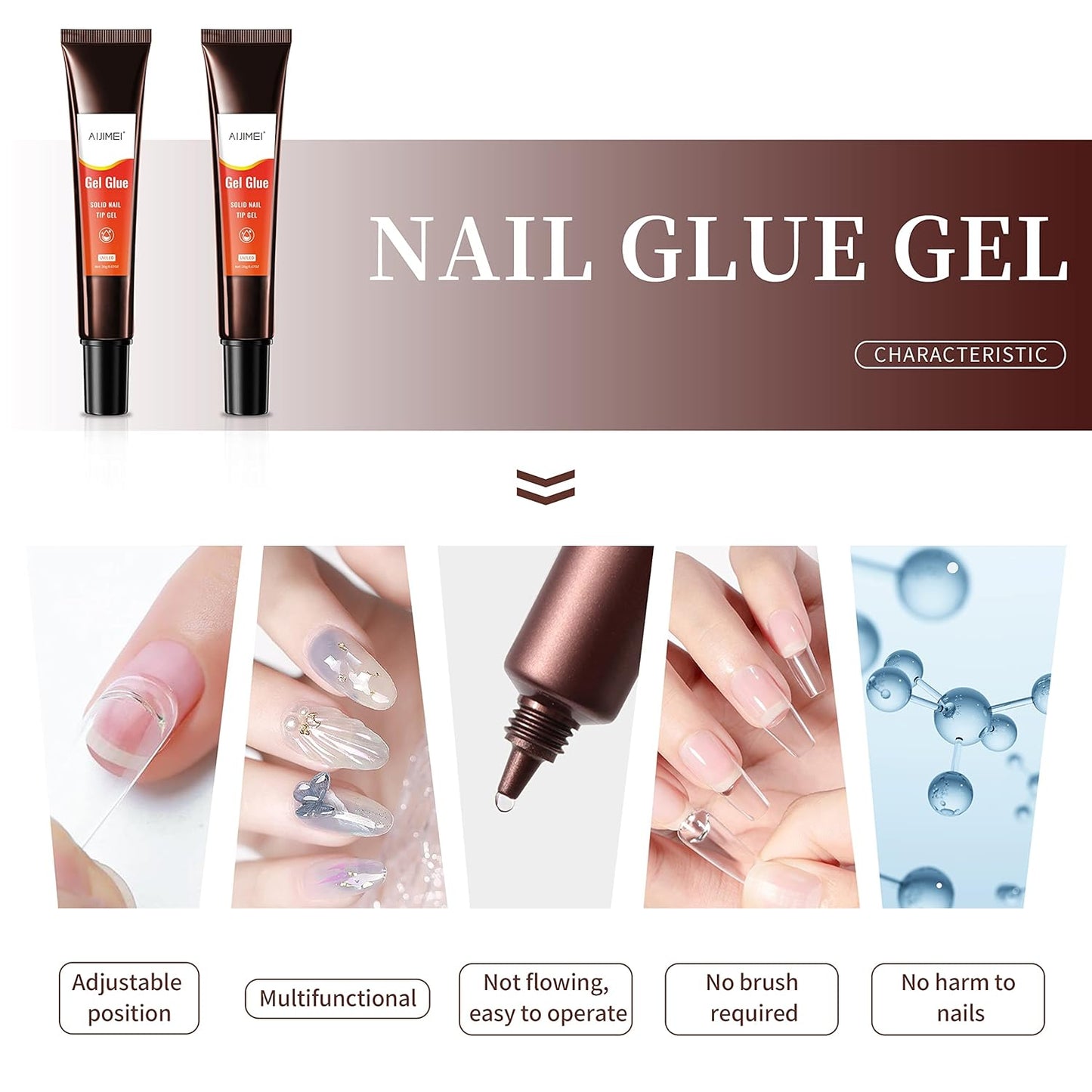 AIJIMEI Nail Gel Glue 20ml 2PCS for UV Acrylic Tips - Solid Adhesive for Fake Nails - UV Cured