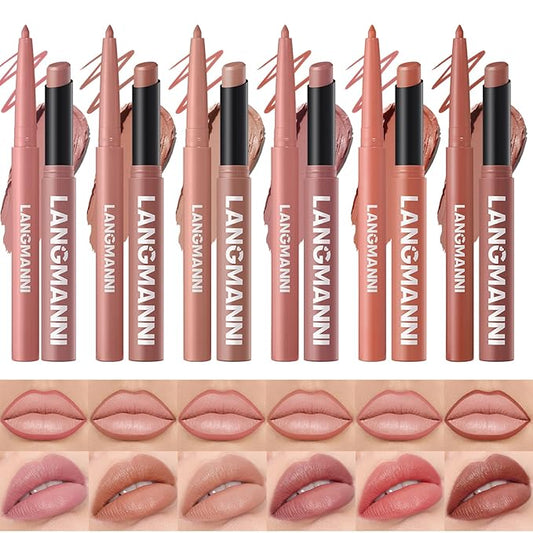 12Pcs Matte Lipstick + Lip Liner Pens Lip Combo Sets, Creamy Matte Lip Makeup Kit Long-Lasting Waterproof, Smudge-Proof Highly Pigmented Formula, Neutral & Nude Shades Makeup Set (Everyday Nudes Set)