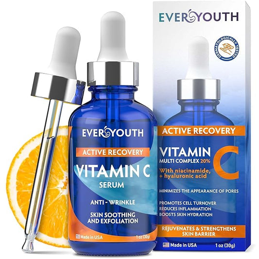 Vitamin C Serum for Face 20% Hyaluronic Acid, Niacinamide, Vitamin E, Collagen Peptides - Skin Brightening Solution for Wrinkles, Dark Spots, Fine Lines - Anti Aging Stem Cell Serum for Face, 1 oz