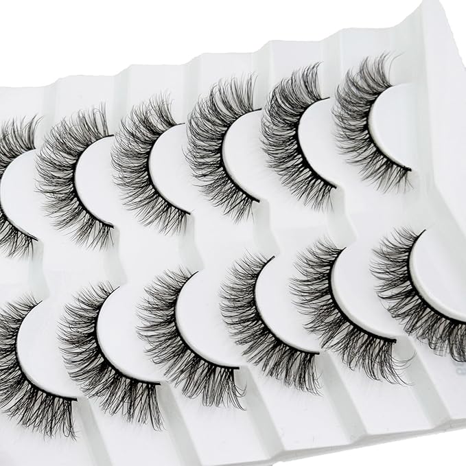 Cat Eye Lashes False Eyelashes Natural Look, Yasnai Wispy Fake Lashes Volume Lashes, Mink Lashes Fluffy Strips Lashes Natural Eyelashes 6 Pairs Pack