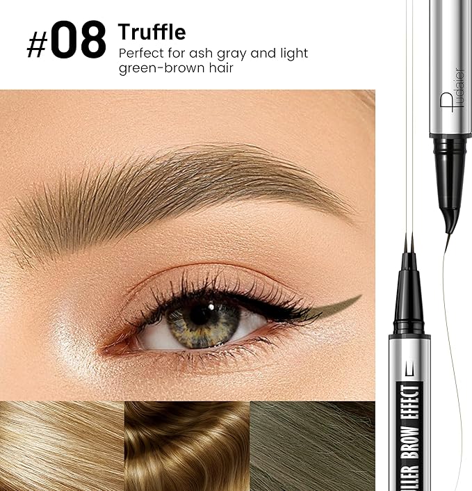 2 Pack 2 Fine Tip Eyebrow Pen, Waterproof Filling Faux Brow Makeup Pencils for Women with Precise Curved Brush-Tip to Fast Create Natural Hair-Like Brows, Last All-Day (Truffle)