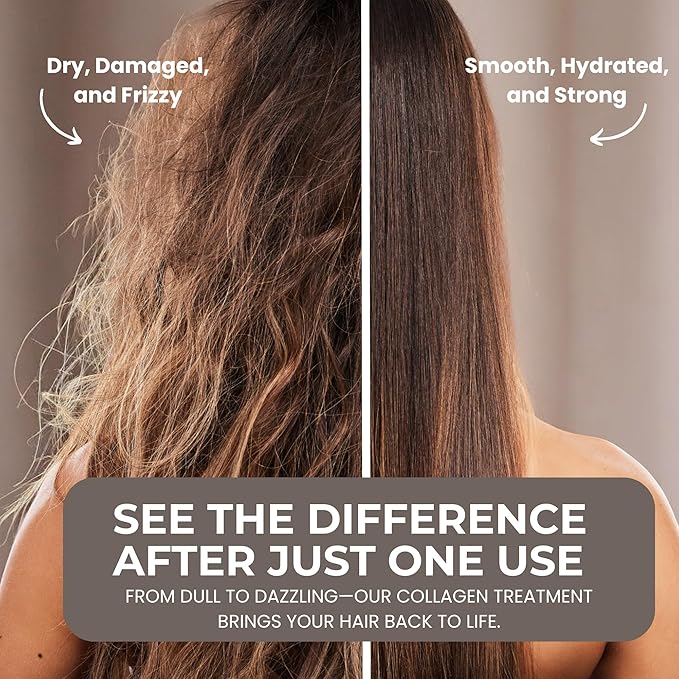 Collagen Hair Mask for Damaged Hair - Hydrating and Repairing Formula, Promotes Growth and Thickness - Ideal for Curly and Dry Hair, 16.9 oz