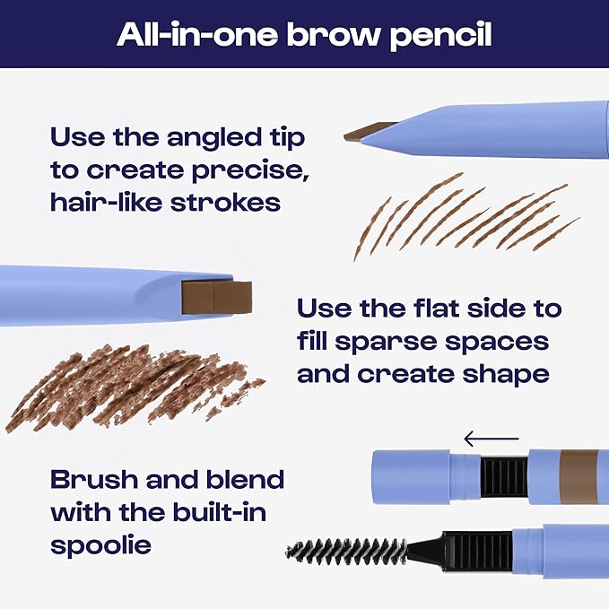 ALLEYOOP Swift Eyebrow All-In-1 Brow Definer with Built-In Sharpener & Spoolie Brush, Water & Smudge Resistant and Eyebrow Pencil for Women, Natural Matte Finish, Vegan, Cruelty-Free (Medium Brown)