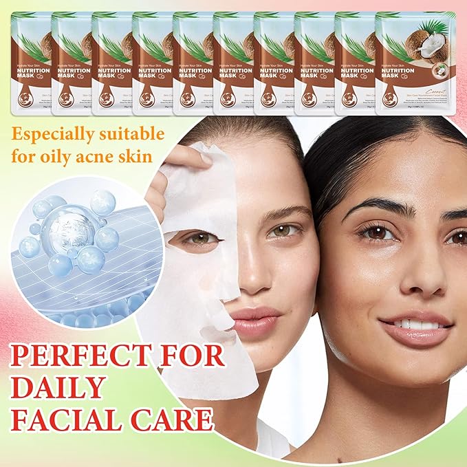 10 Pack Variety Facial Sheet Masks Skin Care Set, Hydrating Bulk Sheet Face Masks Skincare Gifts Set for Women Men, Long Lasting Moisturizing Face Mask Skincare for All Skin Type（C7)