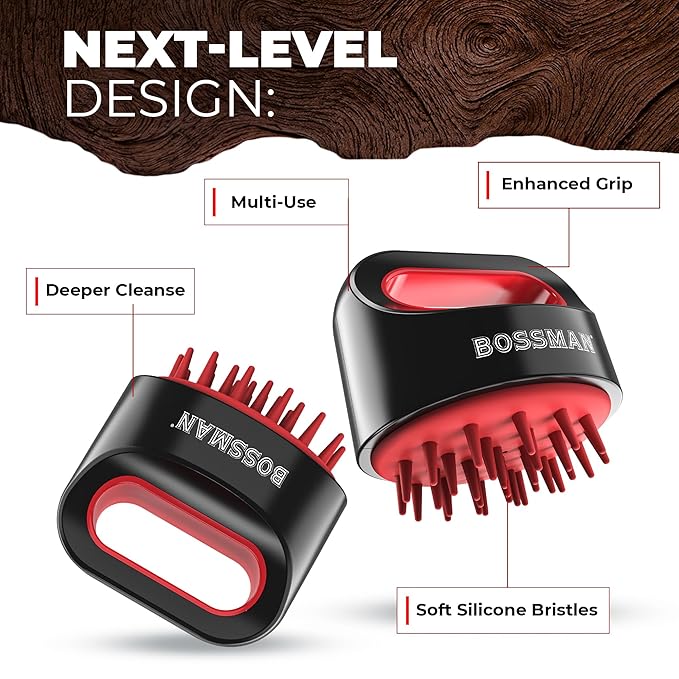 Bossman Titan Shower Scalp Massager – Ergonomic Silicone Scrubber for Product Build-Up, Dandruff & Pore Stimulation – Head & Beard Care Tool