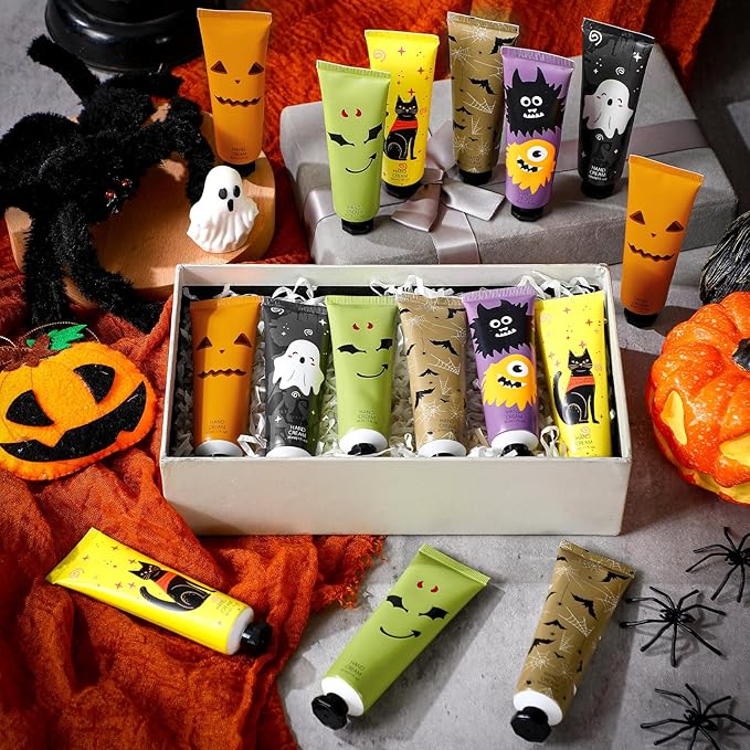 48 Pack Halloween Hand Cream Gift Sets for Women Ghost Mini Hand Lotion Bulk Travel Size Moisturizing Cream Halloween Party Favors Gifts for Stocking Stuffers 6 Natural Plant Fragrances