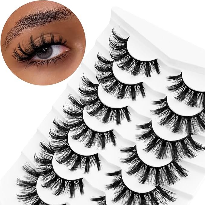 Cat Eye Lashes False Eyelashes Yasnai D Curl Russian Strip Lashes 17mm Fake Eyelash Wispy Natural Look Lashes 3D Fake Mink Lashes Eyelashes 7 Pairs Pack