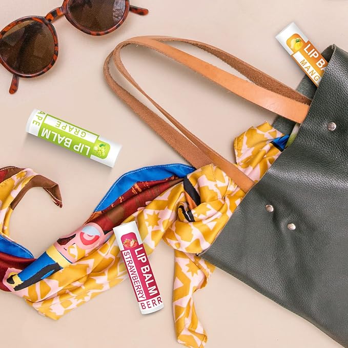 DMSKY 12 Pack Lip Balm, Natural Lip Balm Bulk with Vitamin E and Coconut Oil, Moisturizing Lip Balm for Dry Cracked Lips, Lip Balm for Stocking Stuffers - 12 Flavors