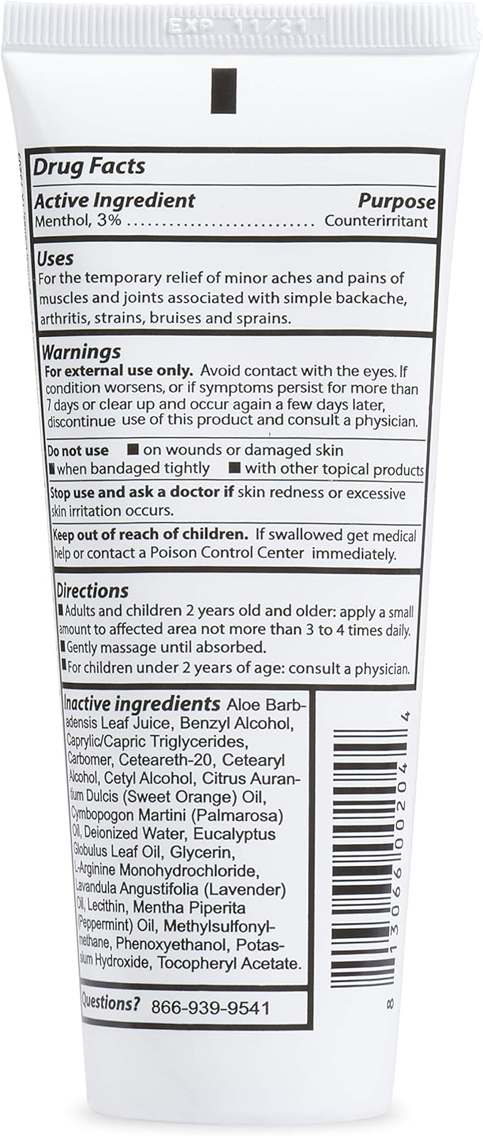 Topical Pain Relief Cream Natural Essential Oil Based Knee Joint Back Leg Feet Foot Hands Arthritis - Tube, 4 oz.
