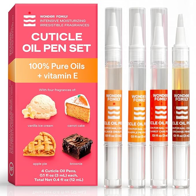 Cuticle Oil Pen 4-Pack – Nail Growth Oil and Strengthener with Jojoba, Almond & Vitamin E – Cuticle Care Oil for Nails & Cuticles – Nail Repair, Hardener & Moisturizer – Scented Nail Pens for Manicure