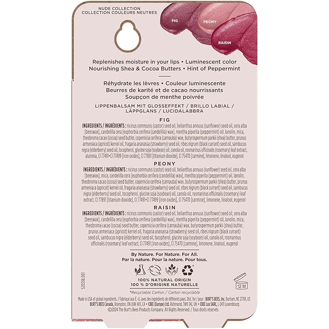 Burt's Bees Lip Shimmer Nude Collection, Tinted Lip Balm Stick, Moisturizing for All Day Hydration with Natural Glowy Pigmented Finish & Buildable Color, 3 Warm Shades; Value Pack, 3 Tubes x 0.09 Oz