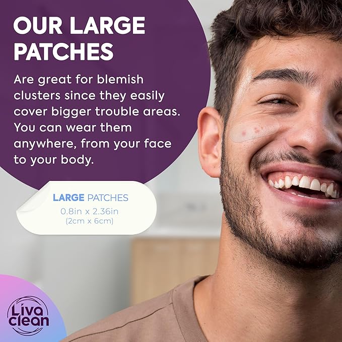 60CT Large Pimple Patches - Hydrocolloid Acne Patches with Salicylic Acid, Tea Tree & Calendula Oil - Full Face Pimple Patch - Blemish Patch for Chin, Nose, Forehead, Body - Hydrocolloid Bandages XL