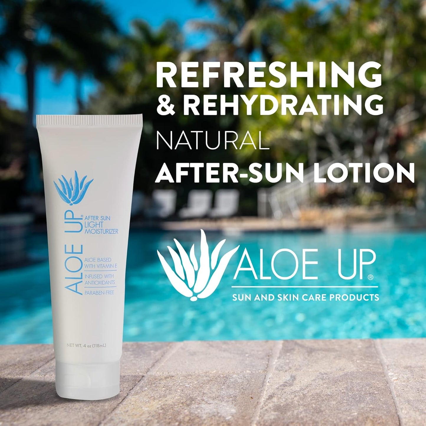ALOE UP Spa Collection After Sun Light Moisturizer - Organic Hydrating After Sun Lotion With Aloe Vera Gel and Vitamin E - Reef Friendly - Mineral Oil Free - Peach-Apricot Fragrance - 4 Oz