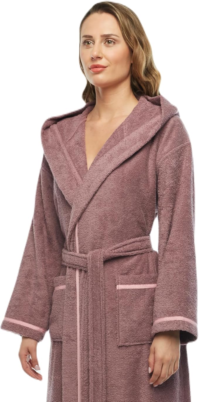 Arus Women's Hooded Classic Bathrobe Turkish Cotton Robe with Full Length Options