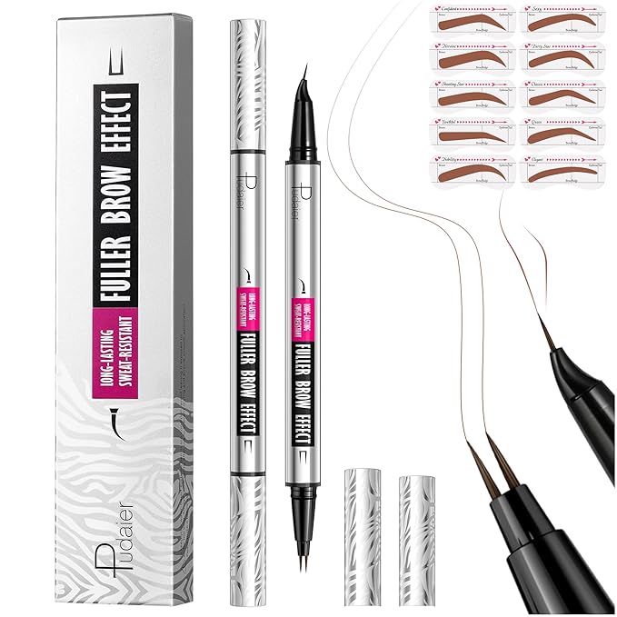 2 Pack 2 Fine Tip Eyebrow Pen, Waterproof Filling Faux Brow Makeup Pencils for Women with Precise Curved Brush-Tip to Fast Create Natural Hair-Like Brows, Last All-Day (Chocolate)