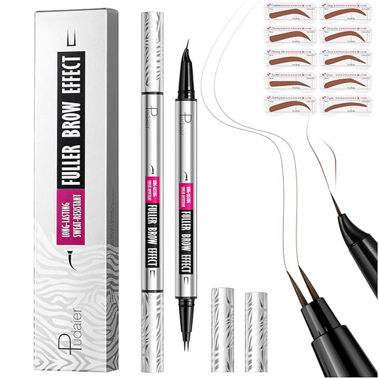 2 Pack 2 Fine Tip Eyebrow Pen, Waterproof Filling Faux Brow Makeup Pencils for Women with Precise Curved Brush-Tip to Fast Create Natural Hair-Like Brows, Last All-Day (Chocolate)