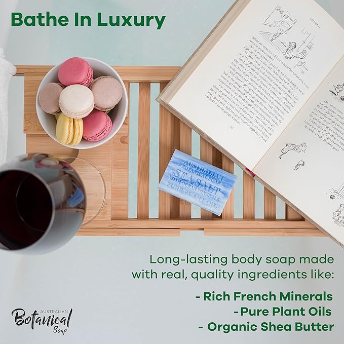 Australian Botanical Soap, 6.6 OZ, Sea Salt and Ocean Minerals, Triple Milled Bars made with a Natural Soap Base and Enriched with Organic Shea Butter, Pack of 8
