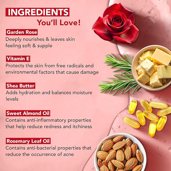 Botanic Hearth Garden Rose & Vitamin E Body Wash | Limited Edition, With Shea Butter, Sweet Almond Oil & Rosemary Leaf Oil 16 Fl Oz (473 Ml) | Sulphate & Paraben|Free, Luxurious Lather