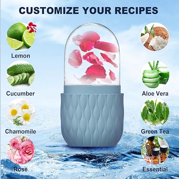 2 Pack Ice Roller for Face and Eye, Skin Care for Shrink Pores Reduce Puffiness, Nursing Tool for Fever, Redness and Swelling, Ice Cube, Ice Mold, Ice Stick, Ice Holder for Face Women Men (Blue-Pink)