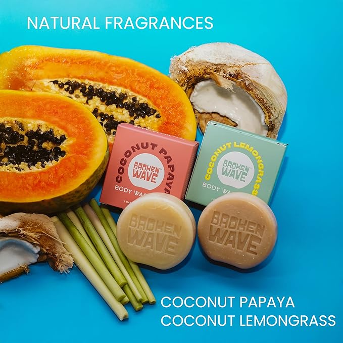 Broken Wave Body Wash Bar Soap | Moisturize, Nourish, Hydrate, Soothe All Skin Types | Natural Fragrance | Vegan, Cruelty, Sulfate, Paraben, and Plastic Free | Made in USA (2 Pack)
