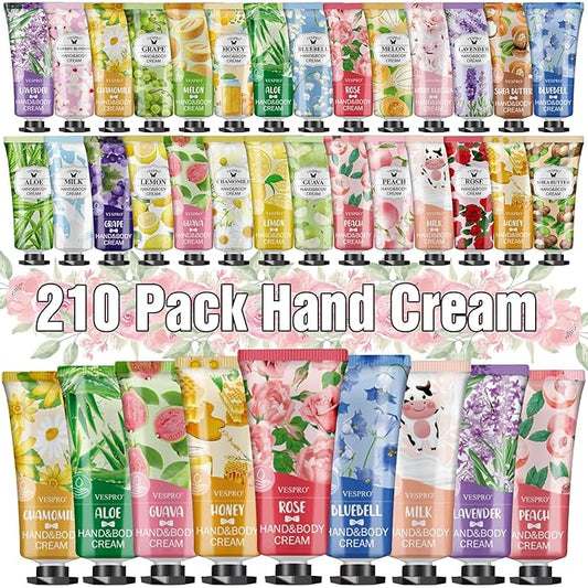 210 Pack Moisturizing Hand Cream Gifts Set For Women, Hand Lotion Travel Size for Dry Cracked Hands, Bulk Fragrance Hand Lotion for Mom Gifts, Bridal Shower Favors, Bridesmaid Gifts, Thank You Gifts