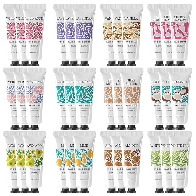 BODY & EARTH # LOVE 36 Pack Natural Plant Fragrance Moisturizing Hand Cream for Dry Hands, Mini Hand Lotion with Shea Butter Travel Size Hand Cream Gift Set for Women Birthday Gifts, Bridesmaid Gifts