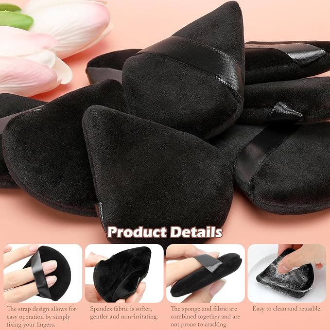 Colovis 72 PCS Powder Puff, Face Soft Makeup Sponge, Velour Triangle Powder Puff for Foundation, Makeup Puff Setting Makeup for Loose Powder, Beauty Tools(Black)