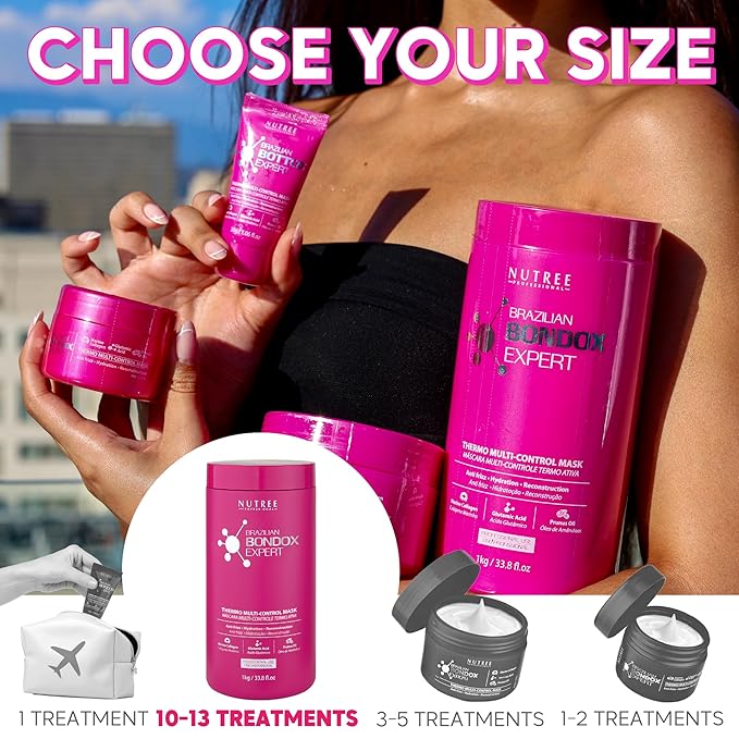 Amazonliss Keratin Hair Treatment Set 8.45 Fl Oz + Brazilian Bondox Hair Treatment Masks 33.8 Fl Oz – Smooths, Softens, Moisturizes, Adds Shine, Reduces Frizz, Deep Repair with Collagen and Almond Oil