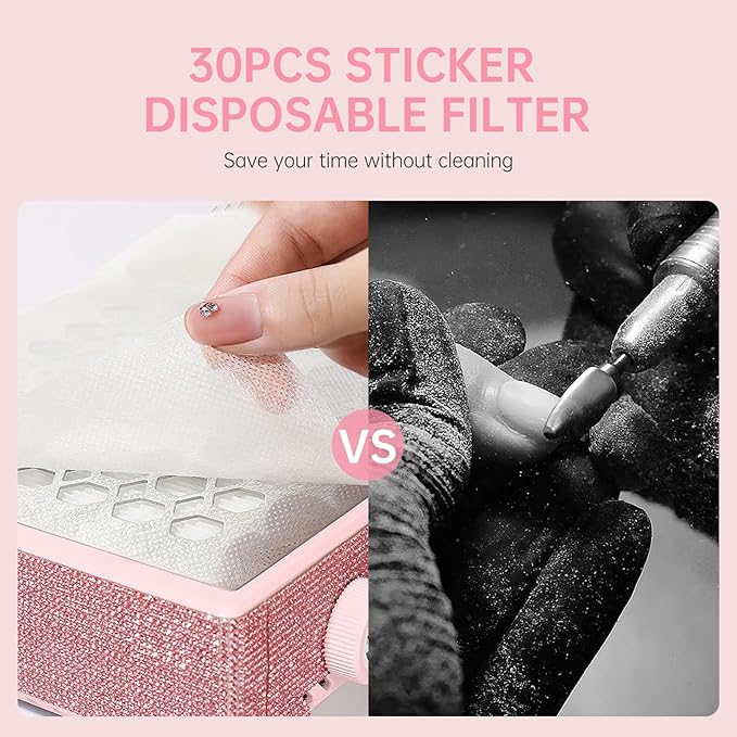 Cordless Nail Dust Collector,Brushless Turbo Fan Dust Collector Nail Tech 30pcs Cotton Filter,Rechargeable Dust Suction Machine for Acrylic Gel Polish Manicure at Salon&Home