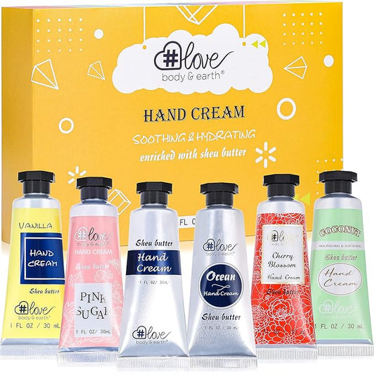 BODY & EARTH # LOVE Hand Cream Gift Set Hand Lotion Sets for Women Gift, Mothers Day Gifts for Mom Gifts, Pack of 6 Advanced Repair Hand Cream for Dry Hands Non-greasy Best Birthday Gifts for Women