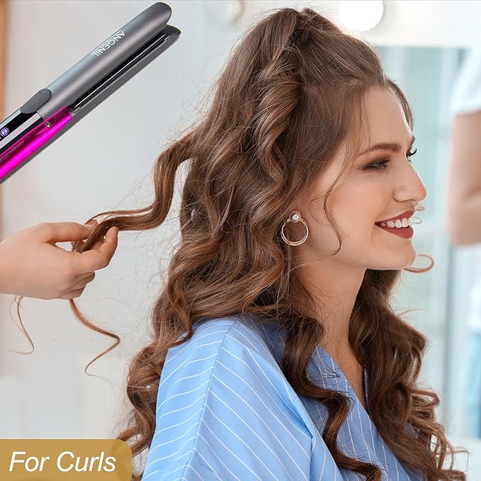 ANGENIL Professional Titanium Flat Iron Hair Straightener and Curler 2 in 1, Dual Voltage Hair Straighteners for Women, 20S Fast Heating Flat Iron 1-inch with Anti-scalding and Anti-Slip Silicone Mat