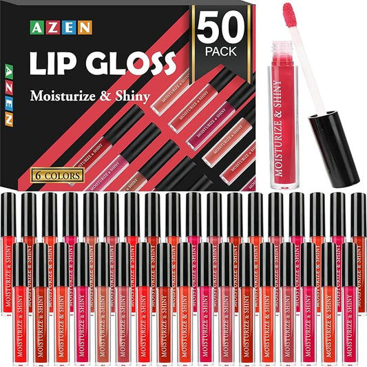 AZEN 50 Pack Lip Gloss Bulk Set, Shimmery Lip Gloss for Women and Girls With Rich Varied Colors