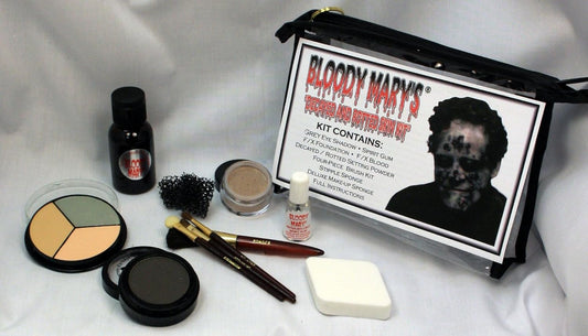 Decayed & Rotted Skin Special Effects Makeup Kit By Bloody Mary - Halloween Costume SFX Makeup - FX Foundation & Blood, Eye Shadow, Setting Powder, Stipple & Application Sponge, 4 Brushes & Spirit Gum