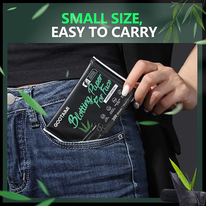 2400PCS Blotting Paper for Oily Skin, Natural Bamboo Charcoal Blotting Paper, 100 * 70MM Large Oil Blotting Sheets for Face, Makeup