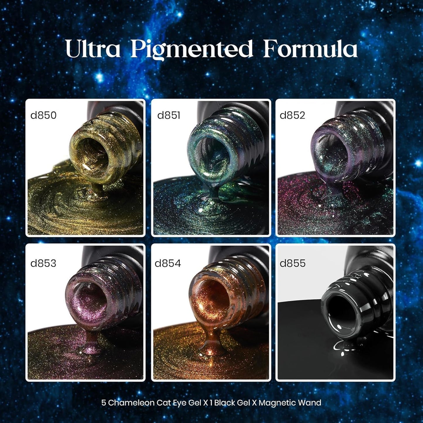 Beetles Cat Eye Gel Nail Polish Set - 6 Colors Halloween Chameleon Cat Eye Black Glitter Red Blue Gold Green Orange Gel Polish with Magnet Soak Off UV Velvet Gel Salon French Nail Art Gift for Women