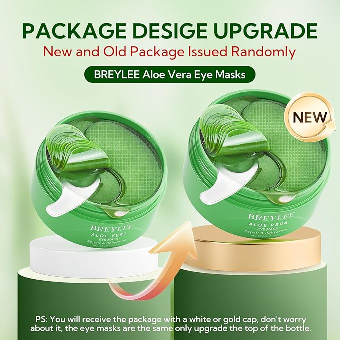 BREYLEE Aloe Vera Eye Masks– 60 Pcs - Puffy Eyes and Dark Circles Treatments – Look Younger and Reduce Wrinkles and Fine Lines Undereye, Improve and Firm eye Skin - Pure Natural Material Extraction