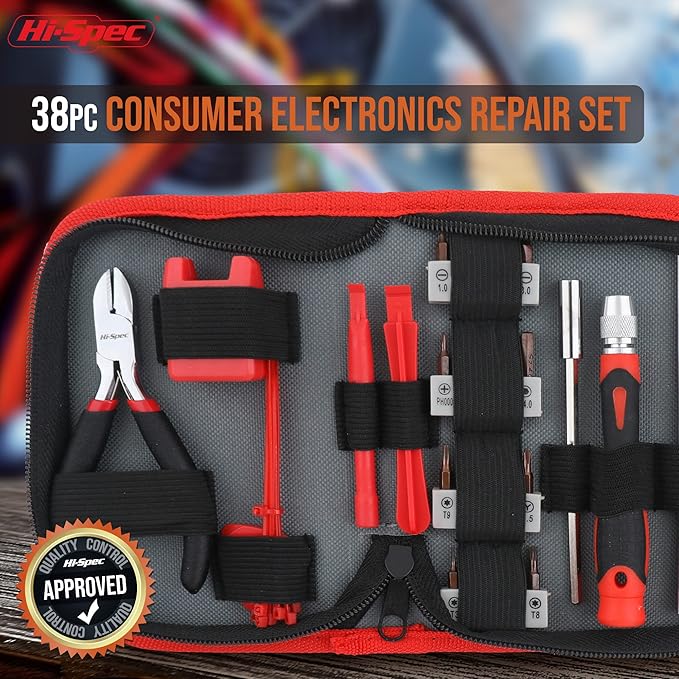 Hi-Spec 38pcs Electronics Repair Tool Kit, Precision Screwdriver Set Magnetic, Computer Screwdriver Kit, PC Building Tool Kit for Laptop, Tablet, DIY and Repair work