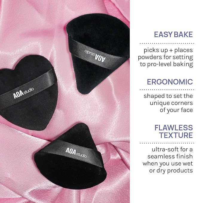 AOA Studio Velvet Puffs Makeup Puff Set of 6 Loose Powder Body Powder, Velour Makeup Blender Sponge Foundation Blending Sponges Set Beauty Makeup Tools(Black/Peach) (Small black/Big black/Heart black)