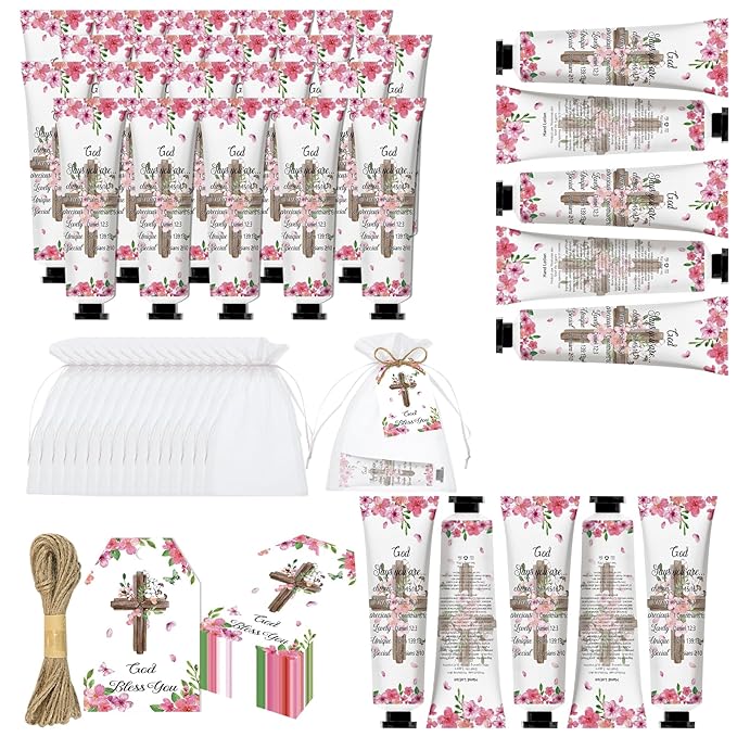 50 Pack Christian Hand Cream Set Gifts for Women Bible Verse Bulk Hand Lotion Travel Size,Women Favors Hand Cream party Appreciation Gifts Include Cards and Organza Bags for Teacher Mom Lover Friends