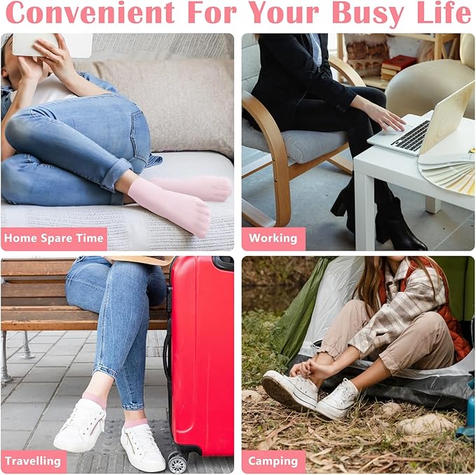 2Pairs Silicone Socks for Dry Cracked Feet Women,Non-Slip Moisturizing Foot Mask Exfoliating Socks,Cracked Heel Treatment and Silicone Moisturizing Foot Socks for Women - Pink + White