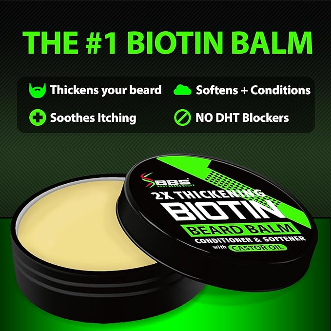 Biotin Beard Balm + XXL Beard Growth Serum + 620,000mcg Beard Growth Vitamins – Beard Growth Kit for Men with Mustache Wax, Collagen, MSM & Castor Oil – Fills Patches, Thickens & Styles