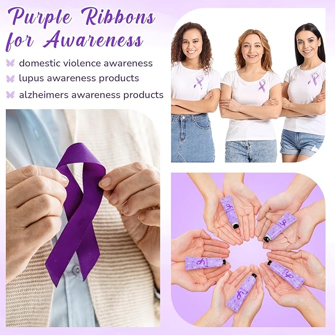 48 Sets Purple Ribbon Domestic Violence Alzheimers Pancreatic Cancer Epilepsy Awareness Hand Cream Gifts Bulk Baby Shower Hand Cream Travel Size Lotion Bulk Party Supplies Favors