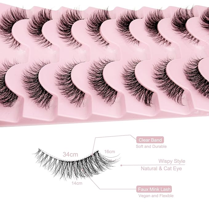 Cat Eye Lashes Yasnai Wispy False Eyelashes 3D Mink Lashes Volume Lashes Fake Eyelashes Natural Look Fox Lashes 8 Pairs Pack