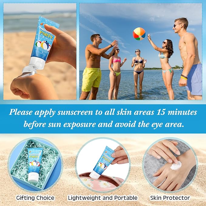24 Pcs Mini Sunscreen Bulk for Summer Wedding Party Spf 30 Water Resistant Sunscreen Lotion Bulk 1oz Travel Size for Thank You Gifts Wedding Party Supplies(White Cream,Beach Ball)