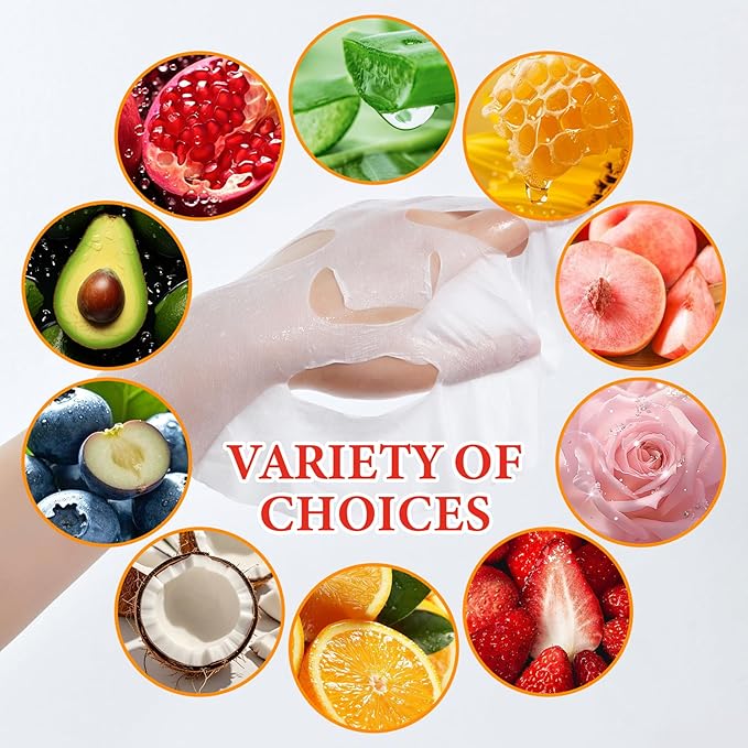 10 Pack Variety Facial Sheet Masks Skin Care Set, Hydrating Bulk Sheet Face Masks Skincare Gifts Set for Women Men, Long Lasting Moisturizing Face Mask Skincare for All Skin Type（C3)