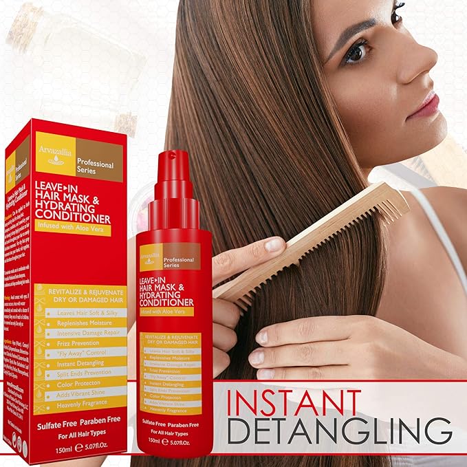 Arvazallia Leave-in Hair Mask and Hydrating Conditioner Spray for Dry or Damaged Hair - Professional Grade Leave-in Conditioner and Moisturizer