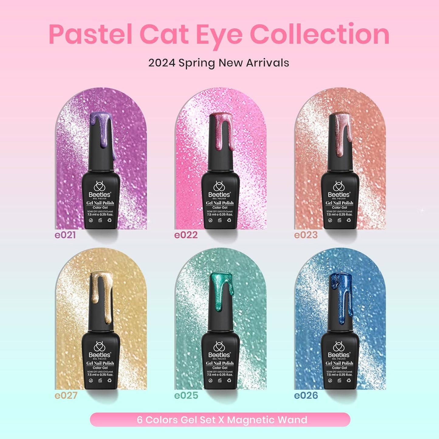 Beetles Spring Gel Nail Polish Set, 6 Colors Cat Eye Gel Nail Set Glitter Velvet Valentines Gel Polish Kit with Magnet Fairytale Series Soak Off Uv Led DIY Manicure Gift for Women