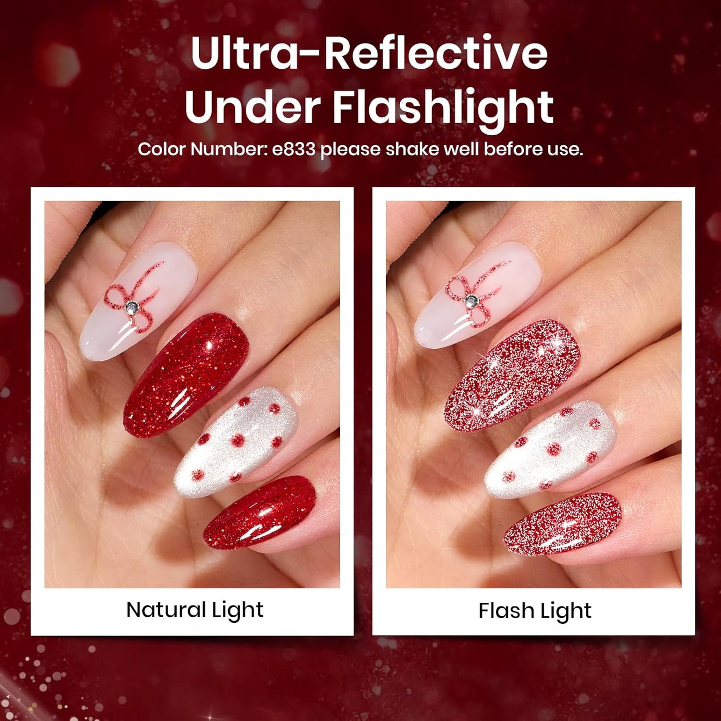 Beetles Red Gel Nail Polish Set, 6 Colors Cat Eye Glitter Burgundy Bright Jelly Nail Polish Set with Magnet, Soak Off LED Lamp DIY Salon at Home Manicure Gifts for Women Red Revival