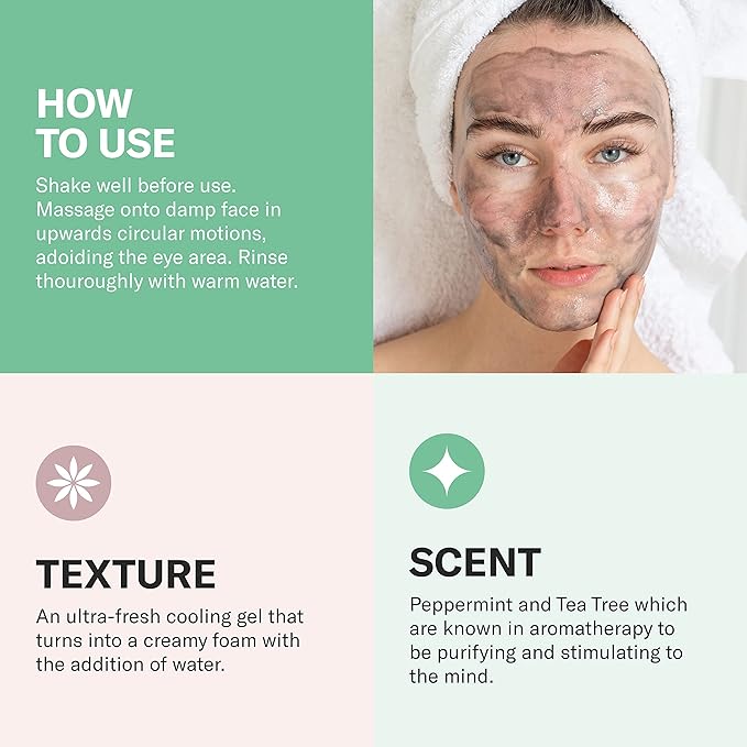 Odacité Facial Cleanser with Foam - Black Mint Activated Charcoal & Rhassoul Clay Glow Recipe - Facial Moisturizer with Deep Cleanse for Gentle Face Wash to Remove Dirt & Oil, 3.38 fl. oz.