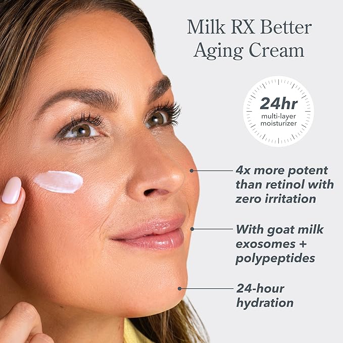 Beekman 1802 Milk RX Advanced Better Aging Face Cream Mini, Goat Milk Protein Exosomes & Polypeptide Facial Moisturizer, Doctor Formulated for Collagen Boosting & Firming, Fragrance Free, 0.51 Fl Oz